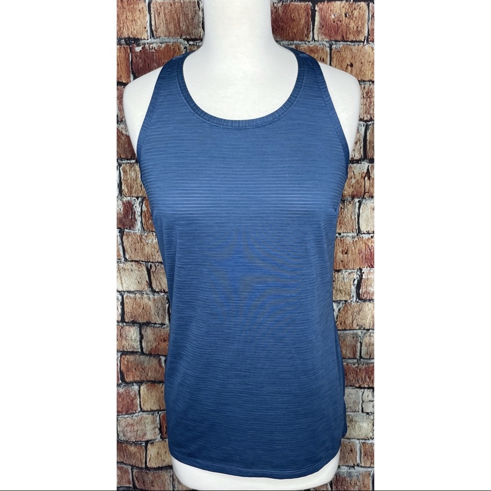 Athleta High Neck Shadow Stripe Blue Racerback Small Sleeveless Tank Top Shirt